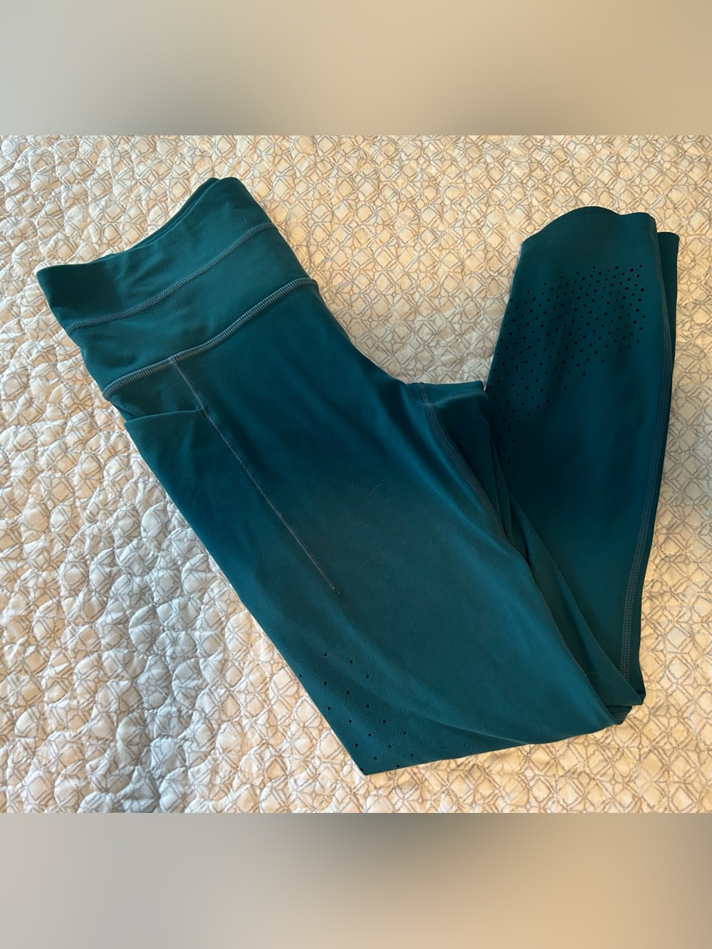 Athleta Chakra Teal 7/8 Powervita Tights with Laser Cut Design - Picture 2 of 9